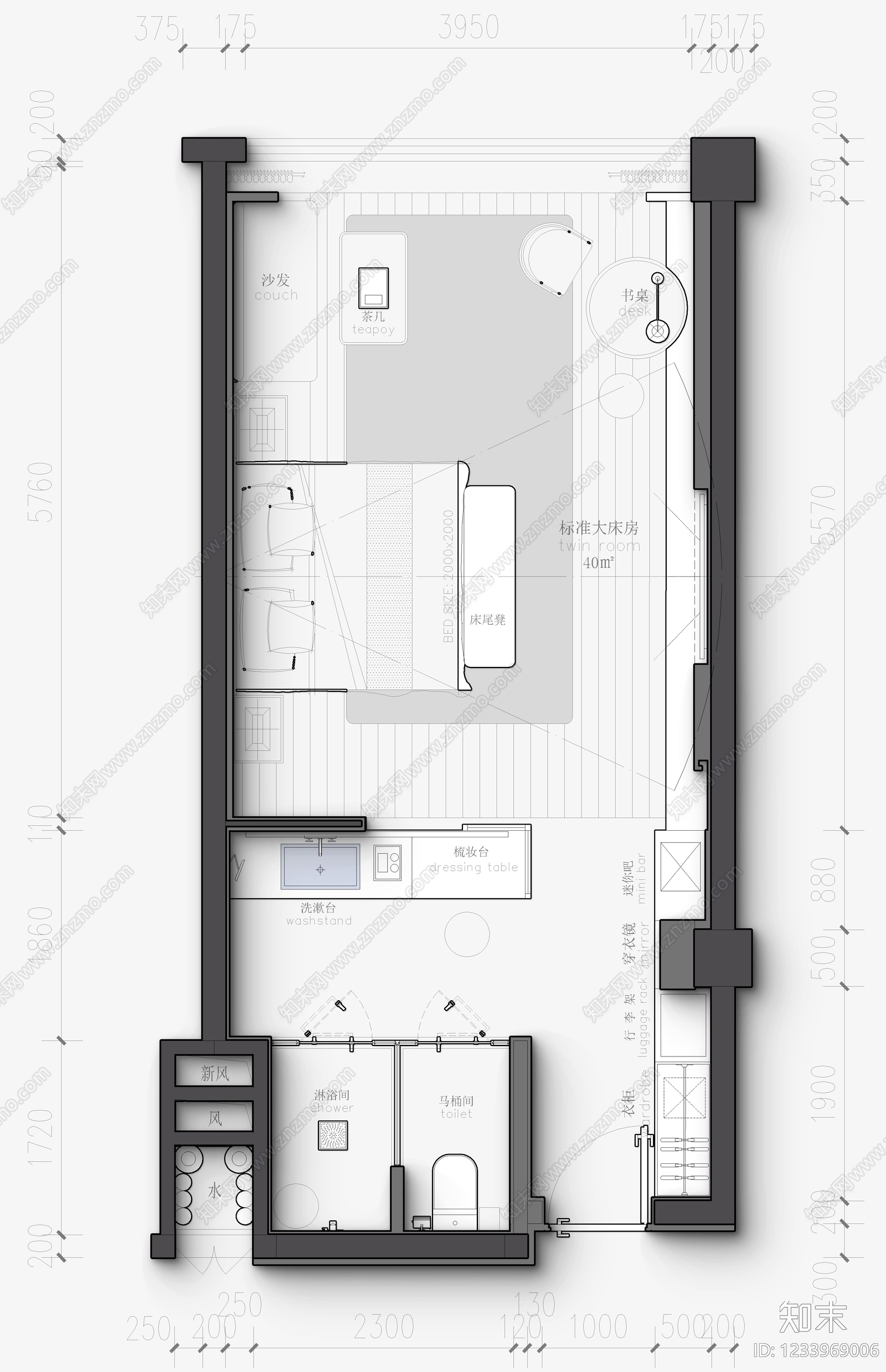酒店客房cad施工图下载【ID:1233969006】