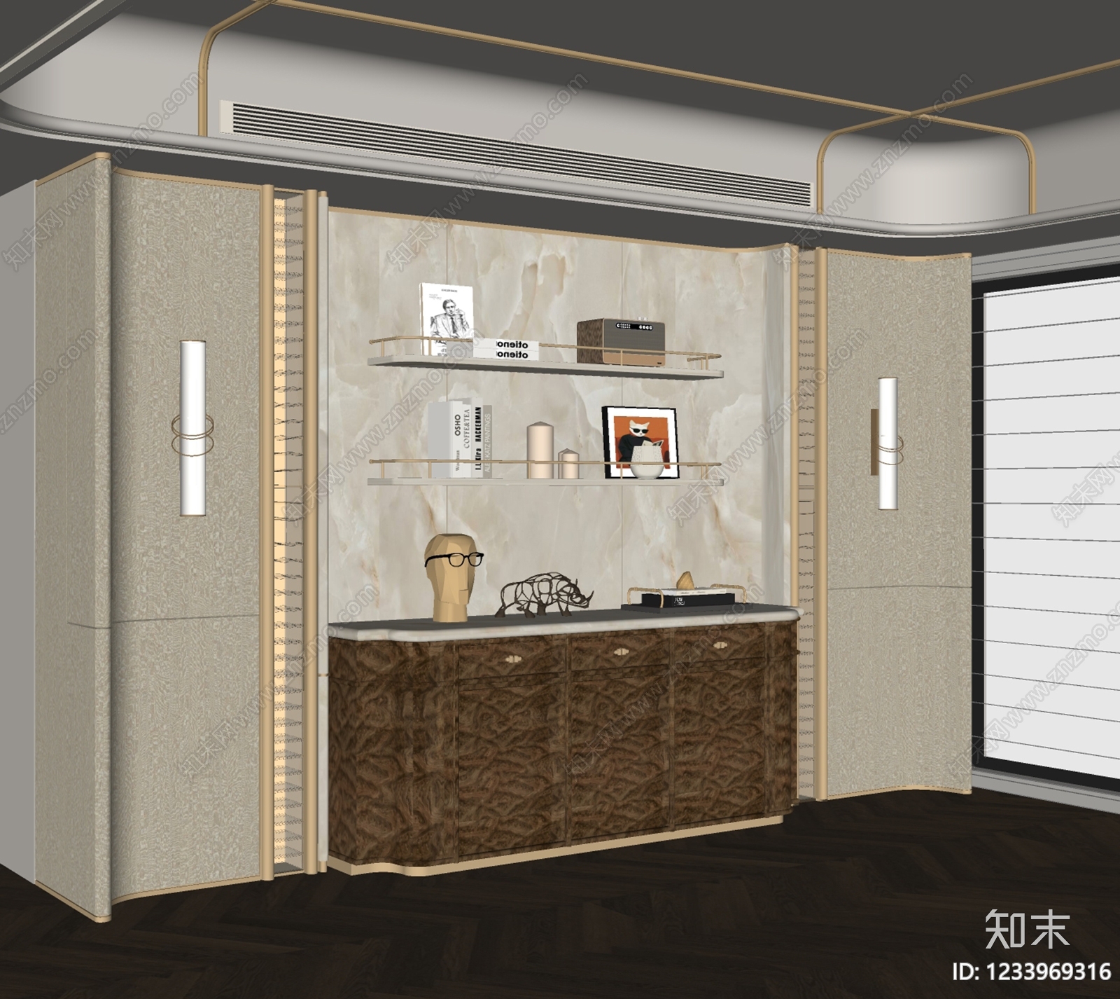 轻奢书柜SU模型下载【ID:1233969316】