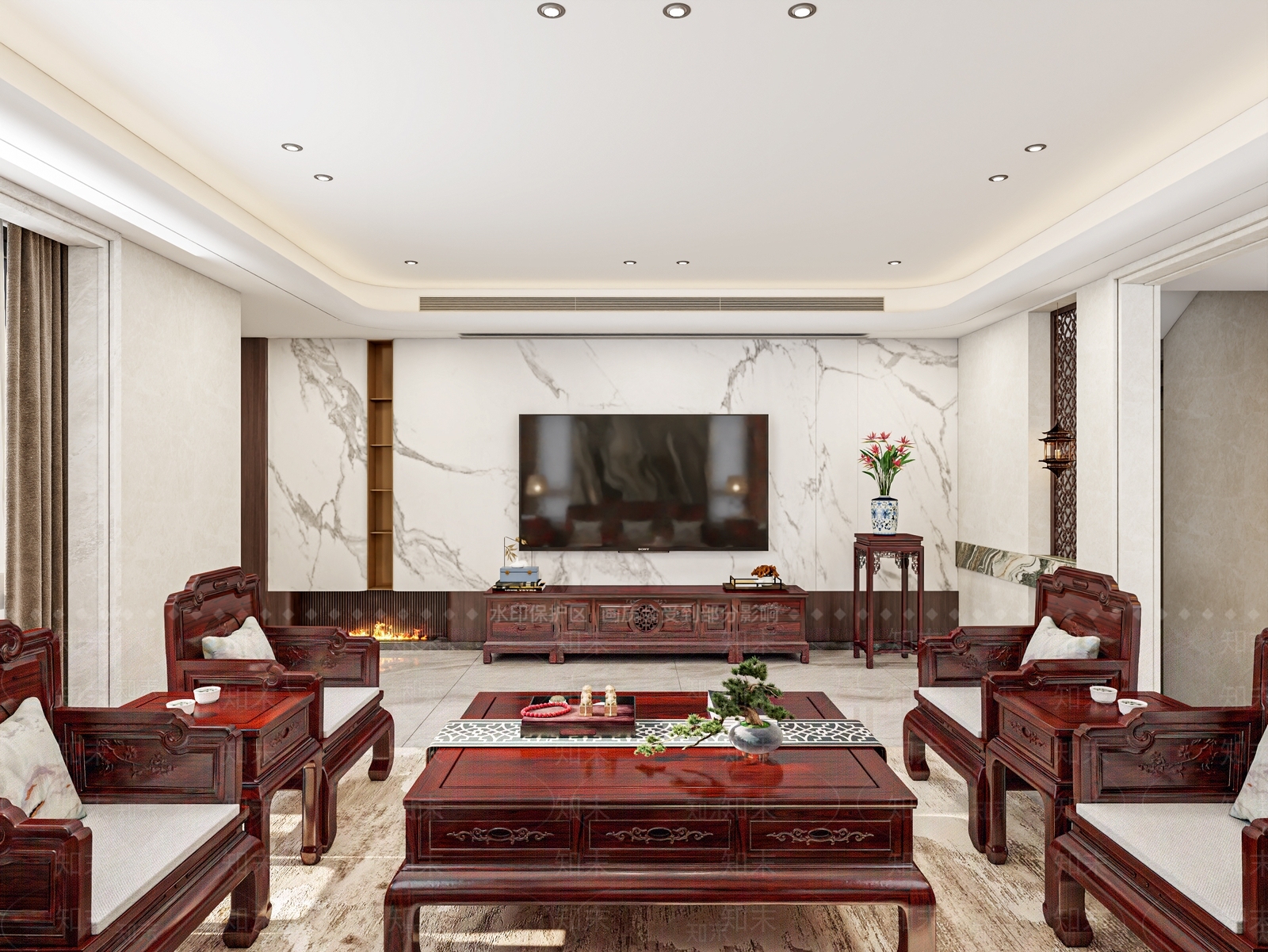 新中式别墅客餐厅3D模型下载【ID:1233971251】