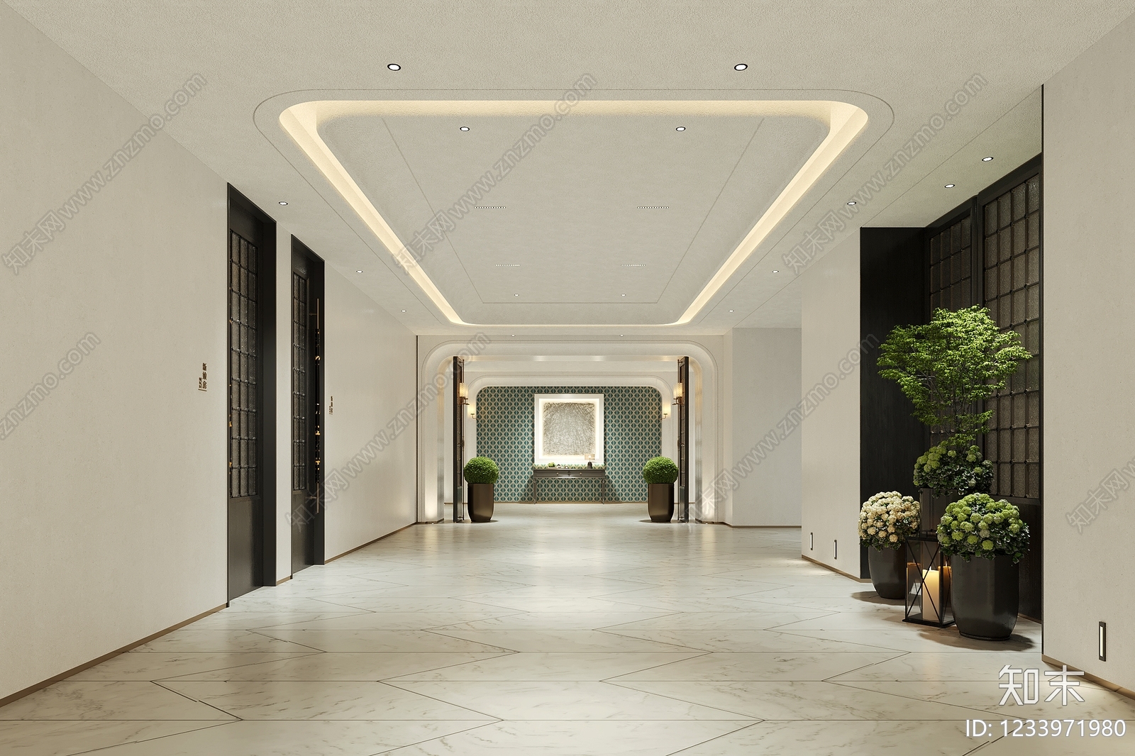 轻奢酒店走廊3D模型下载【ID:1233971980】