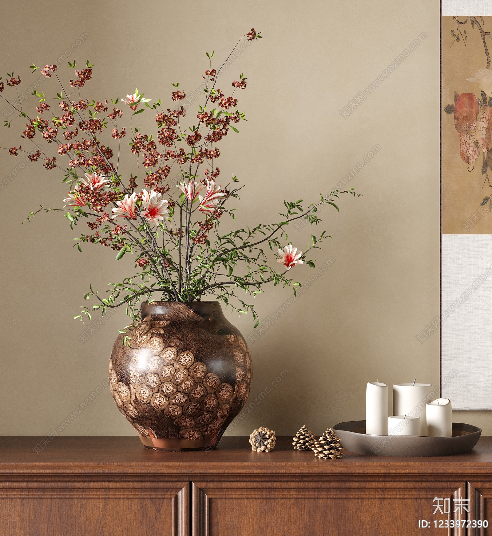 新中式花艺3D模型下载【ID:1233972390】