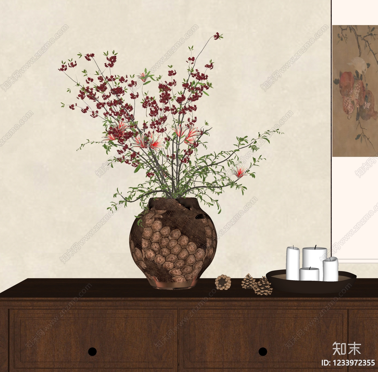 新中式花艺SU模型下载【ID:1233972355】