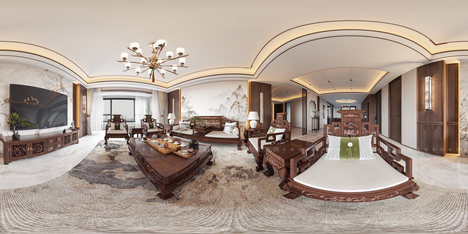 新中式宋式客餐厅3D模型下载【ID:1233973067】