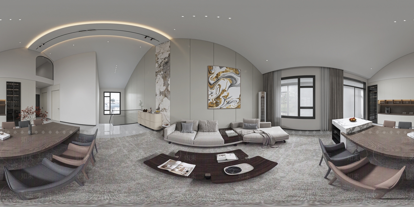现代简约别墅客餐厅3D模型下载【ID:1233973417】