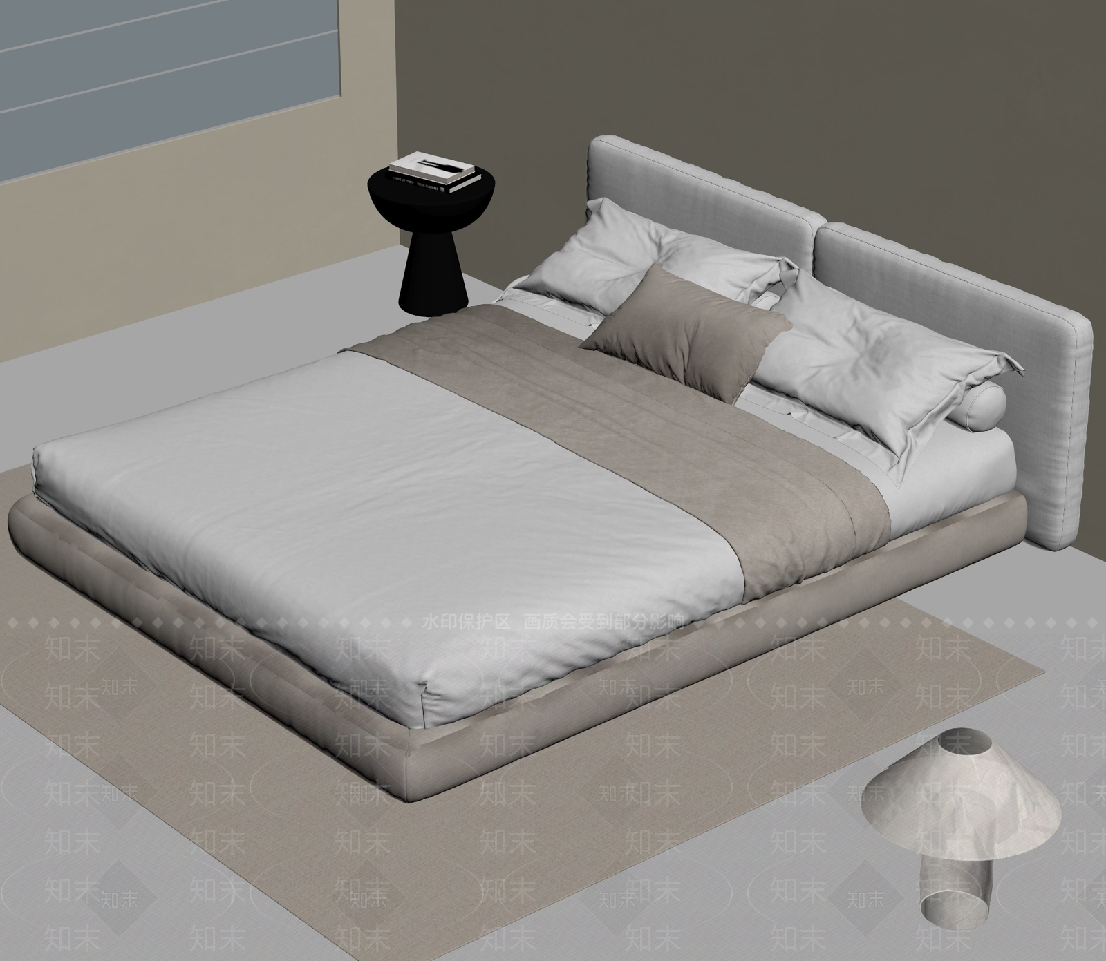 意式极简双人床3D模型下载【ID:1233973865】