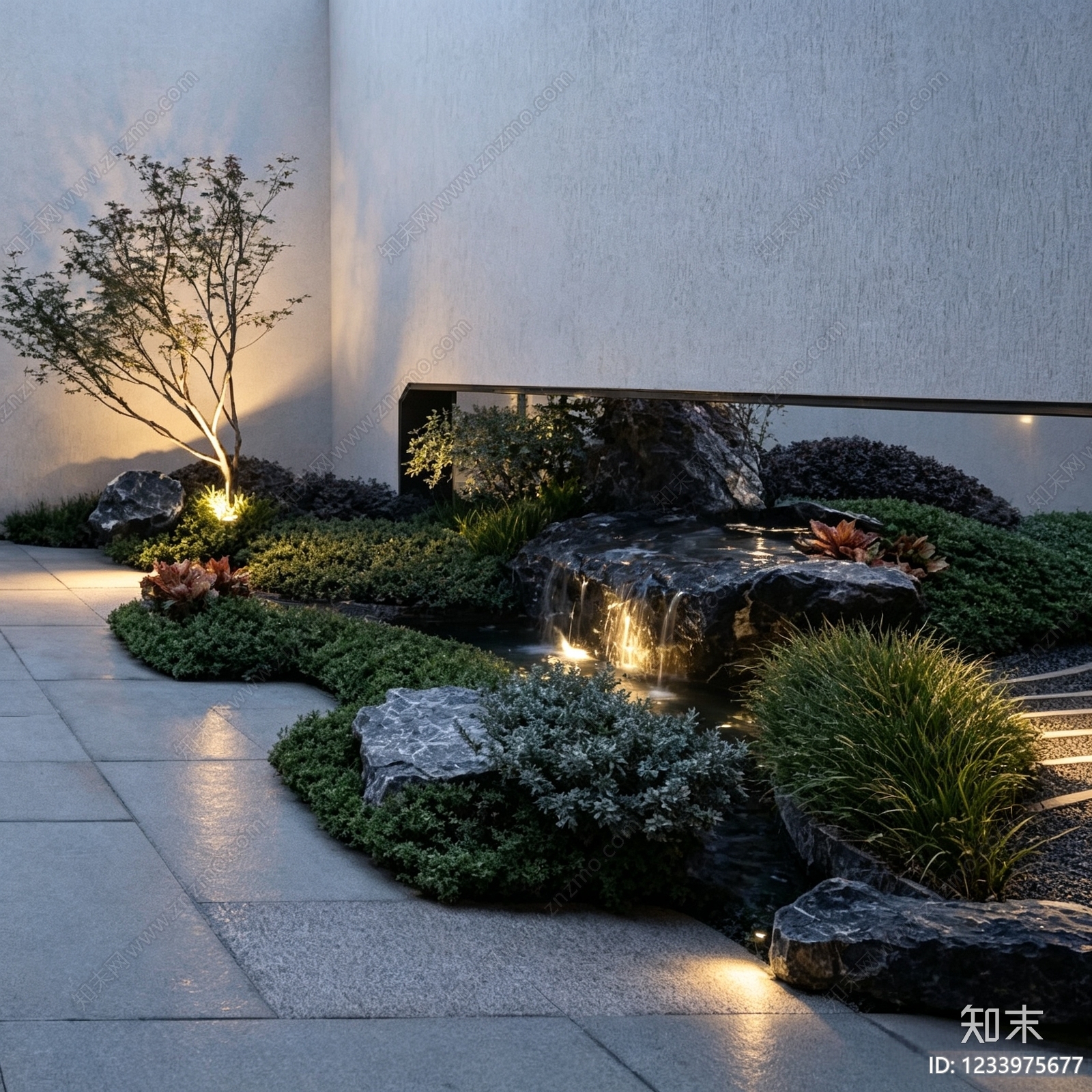 景墙附水cad施工图下载【ID:1233975677】