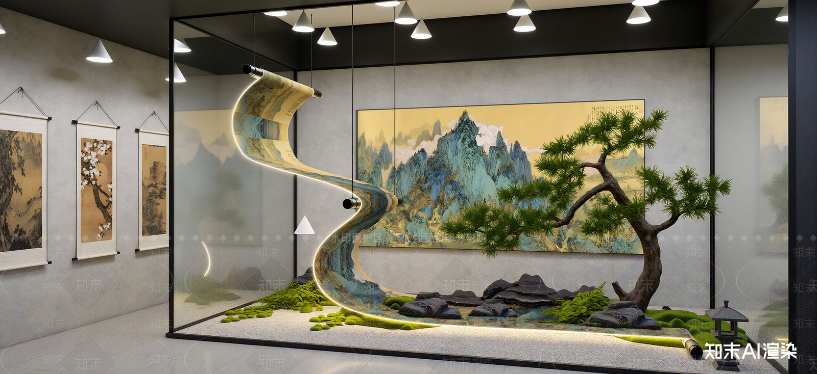中式艺术展厅SU模型下载【ID:1222127390】