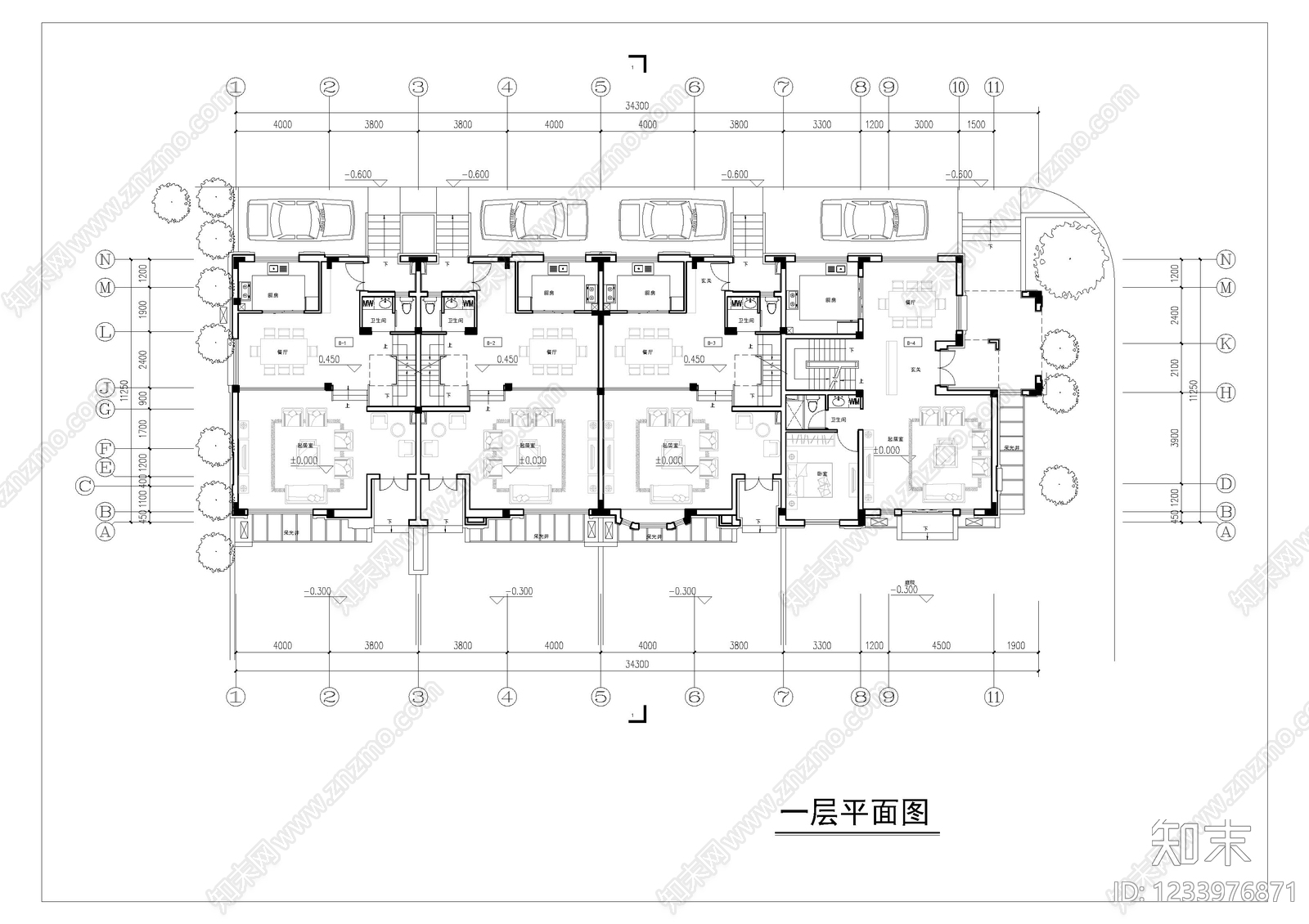 联排住宅cad施工图下载【ID:1233976871】