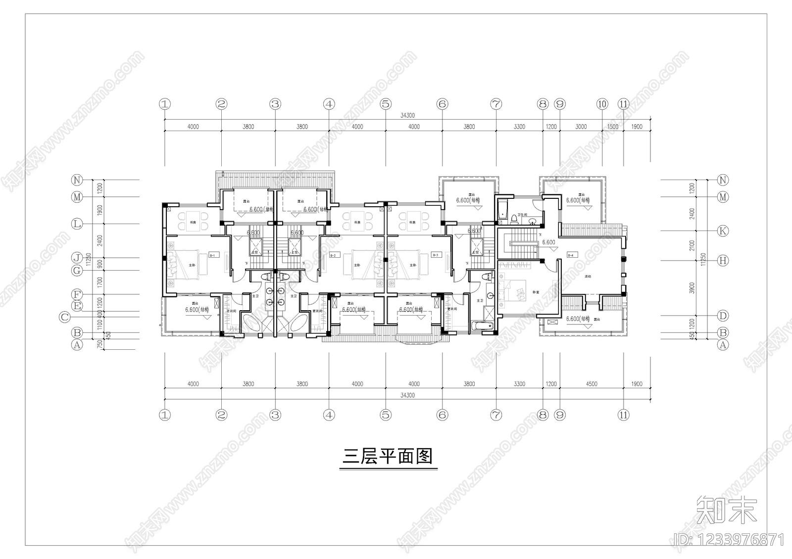 联排住宅cad施工图下载【ID:1233976871】