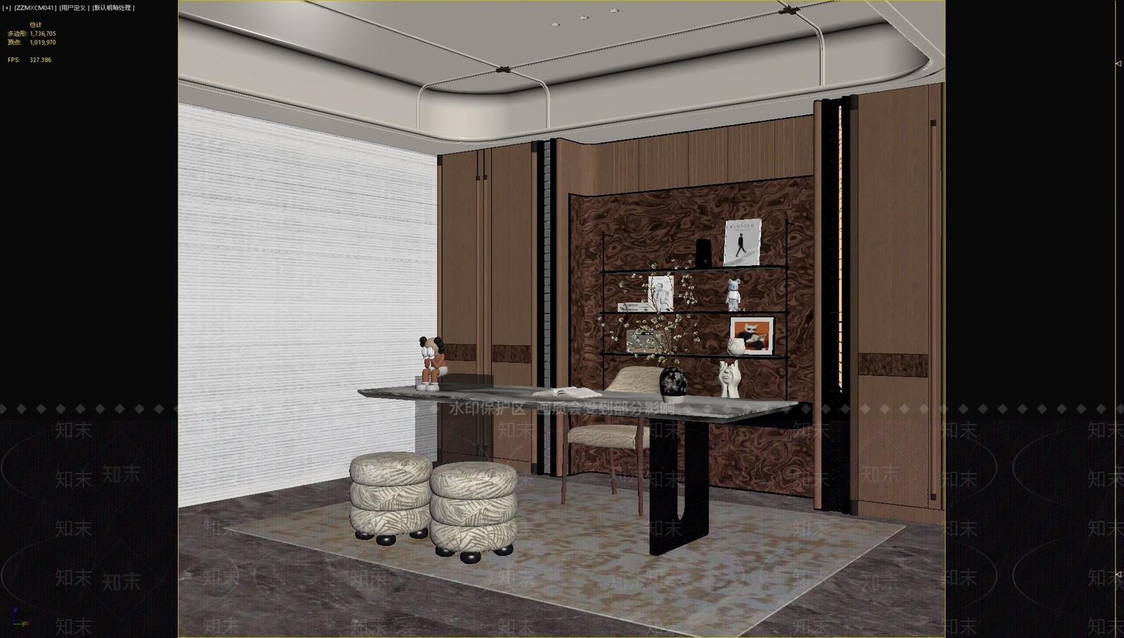 轻奢书房3D模型下载【ID:1233976924】