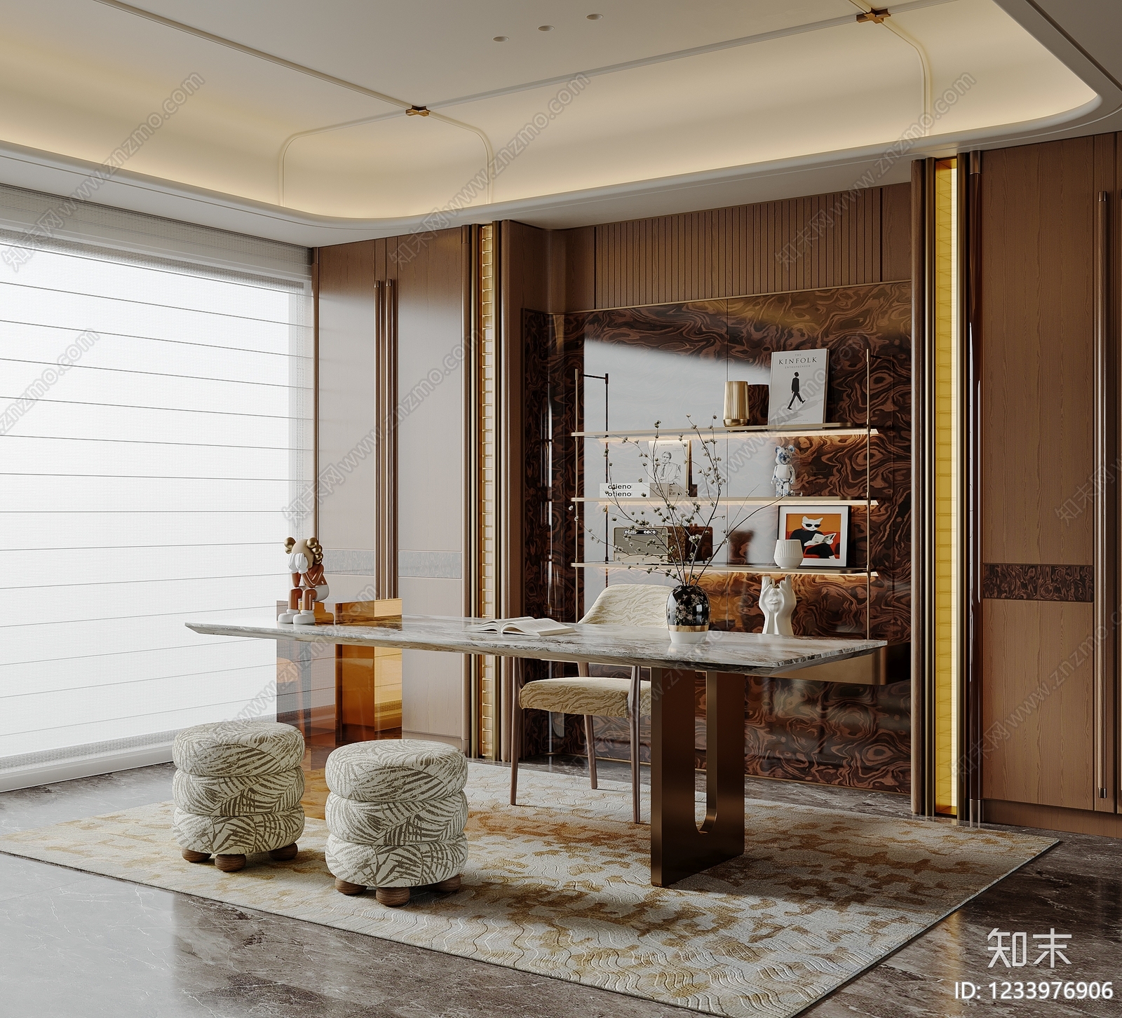 轻奢书房SU模型下载【ID:1233976906】