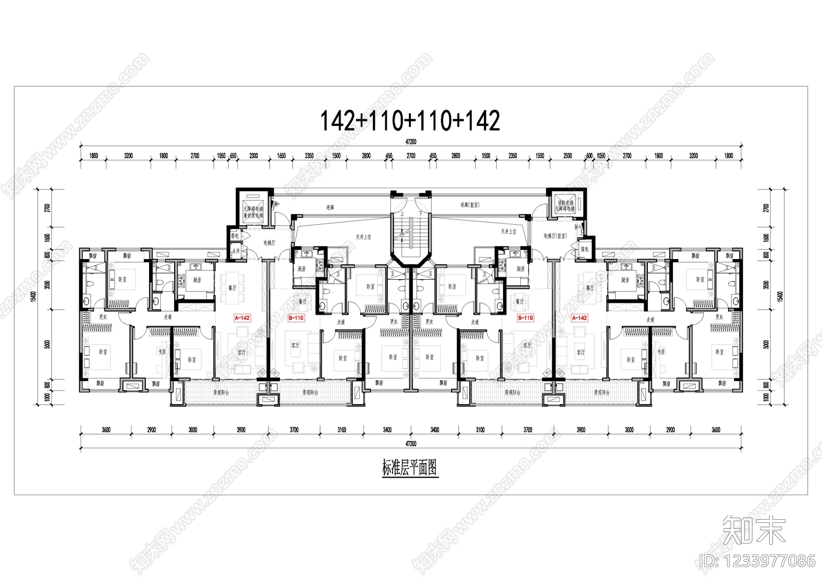 四居cad施工图下载【ID:1233977086】