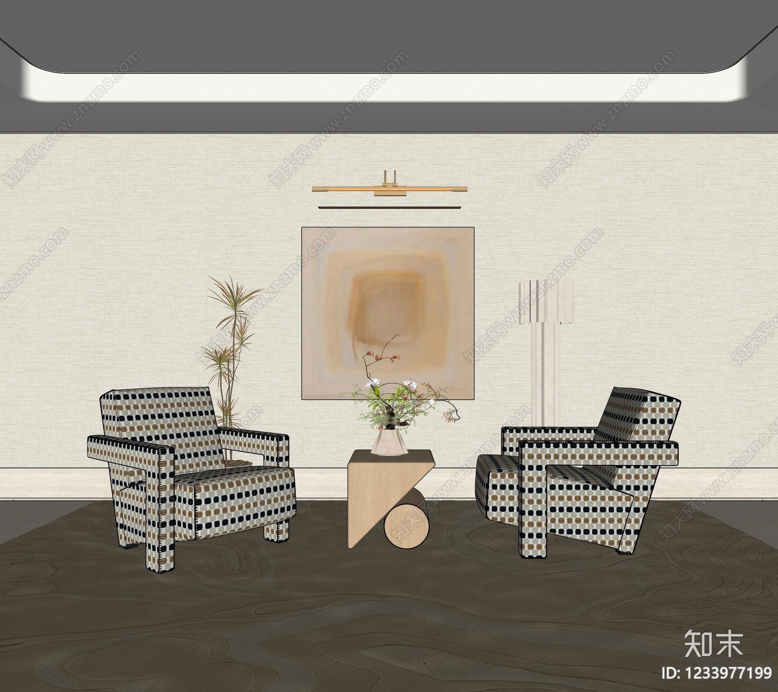 奶油风家居客厅SU模型下载【ID:1233977199】
