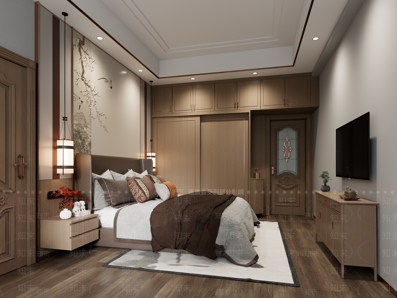 新中式主卧3D模型下载【ID:1233977697】