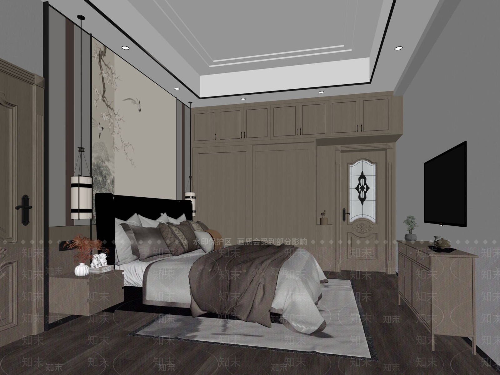 新中式主卧3D模型下载【ID:1233977697】