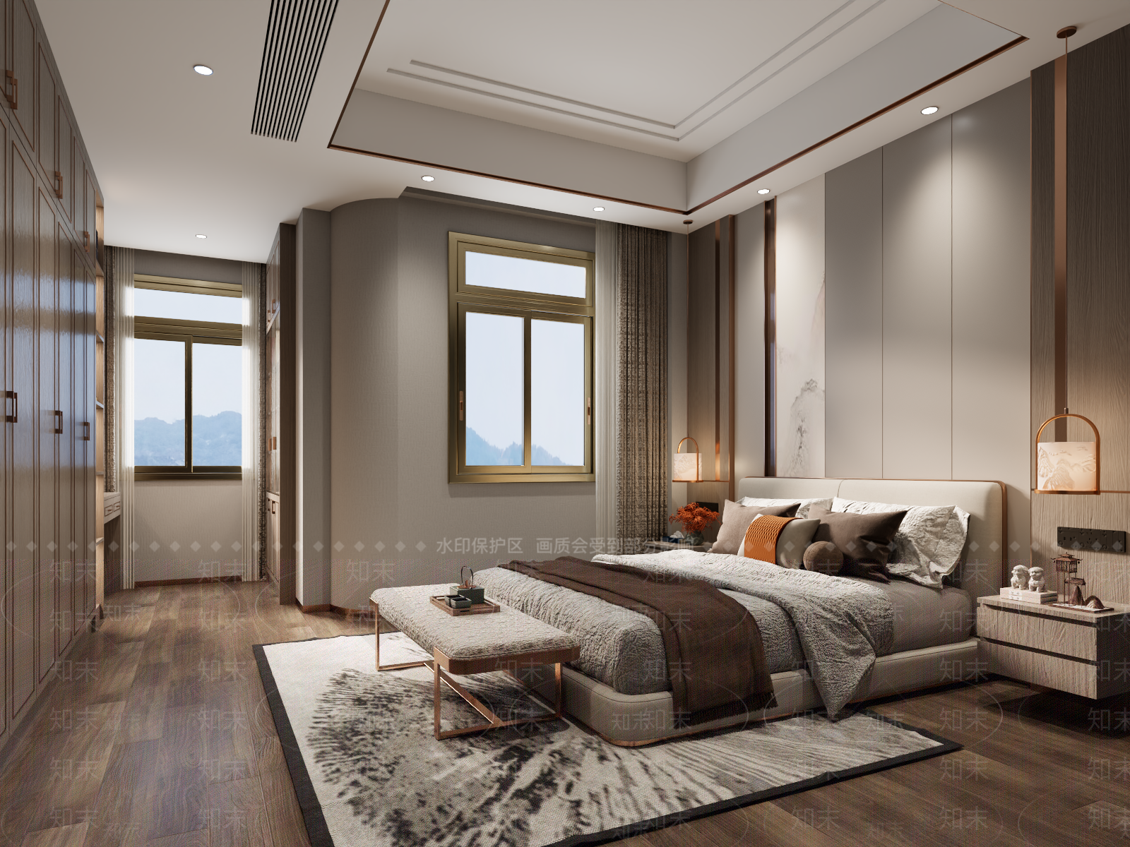 新中式主卧3D模型下载【ID:1233977679】