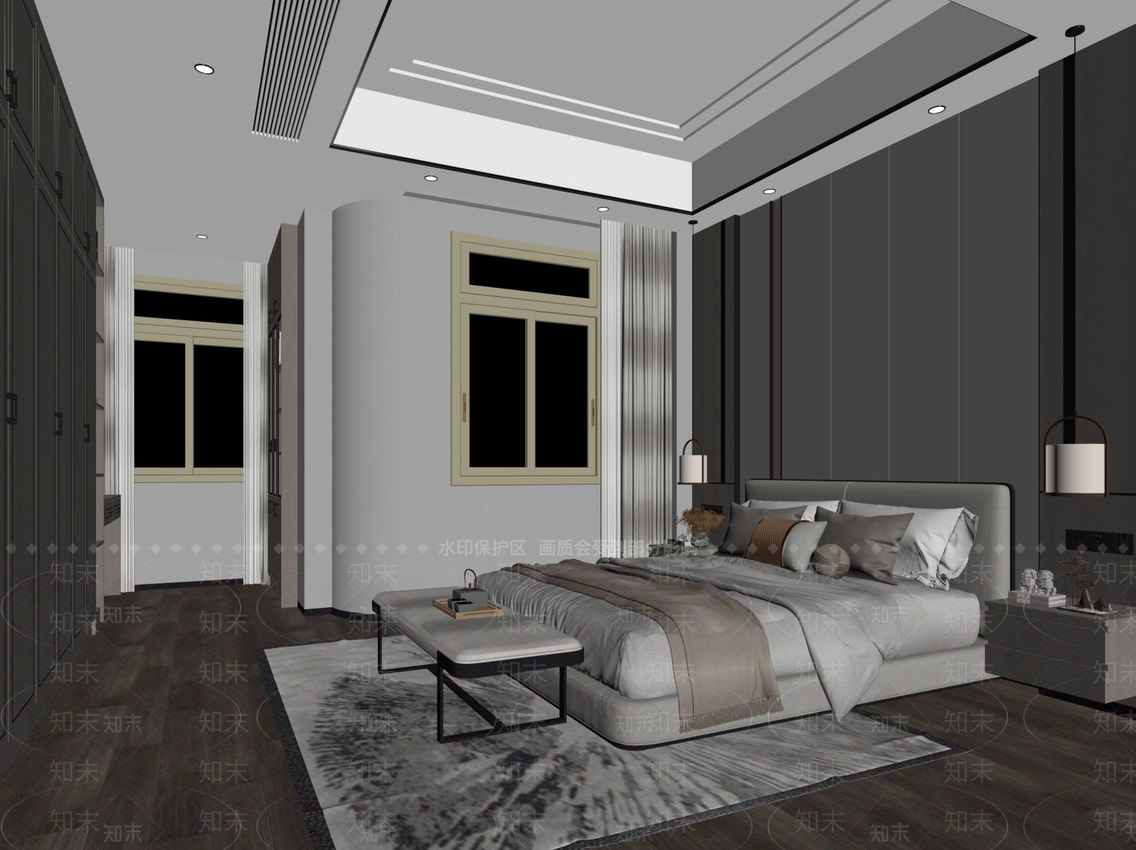 新中式主卧3D模型下载【ID:1233977679】