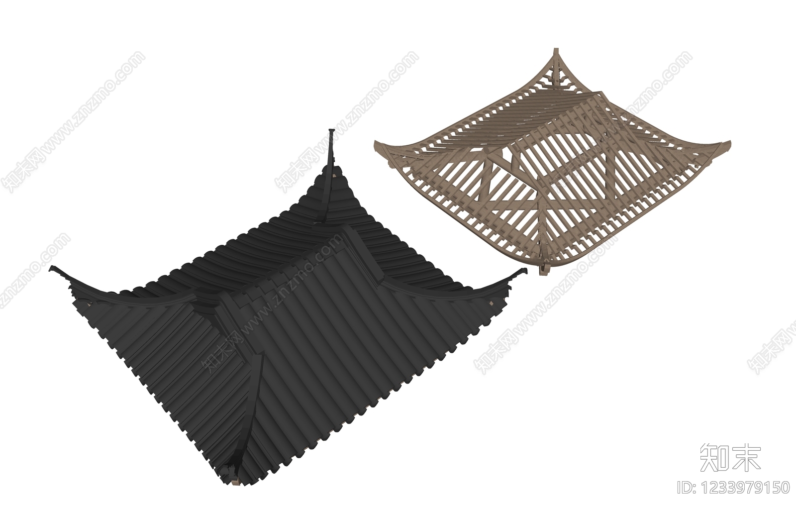 中式古建屋檐SU模型下载【ID:1233979150】