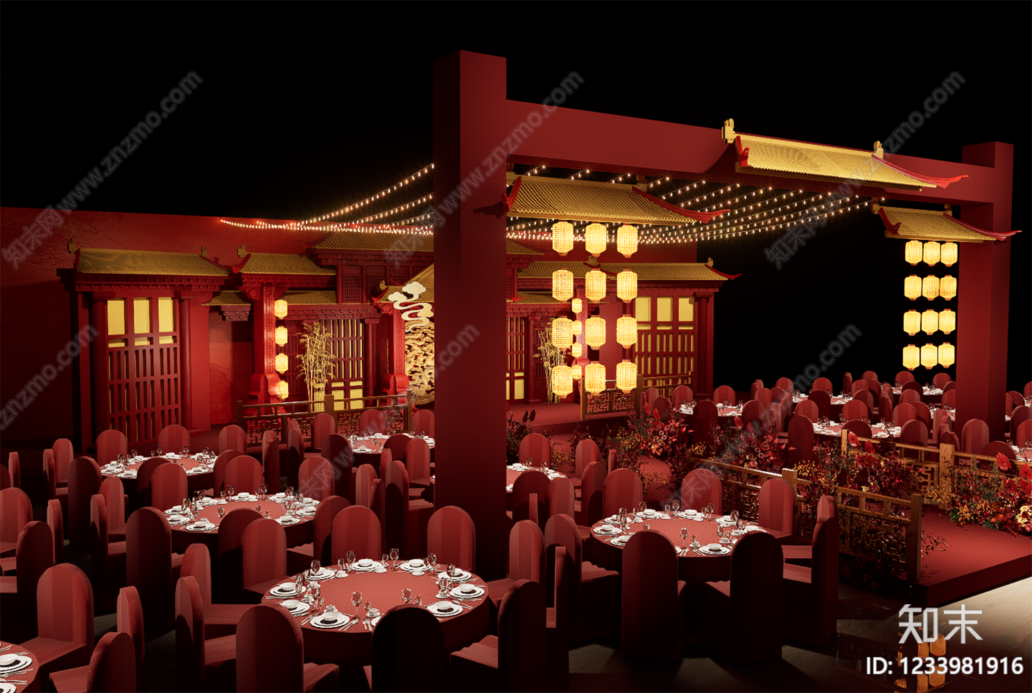 中式宴会厅SU模型下载【ID:1233981916】