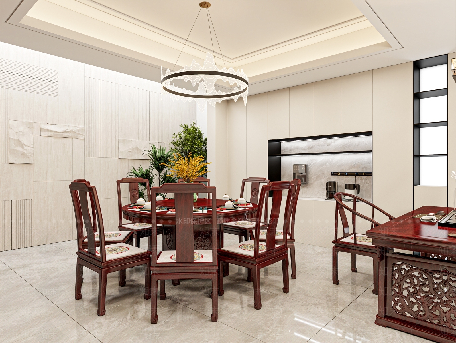 新中式宋式客餐厅3D模型下载【ID:1233982880】