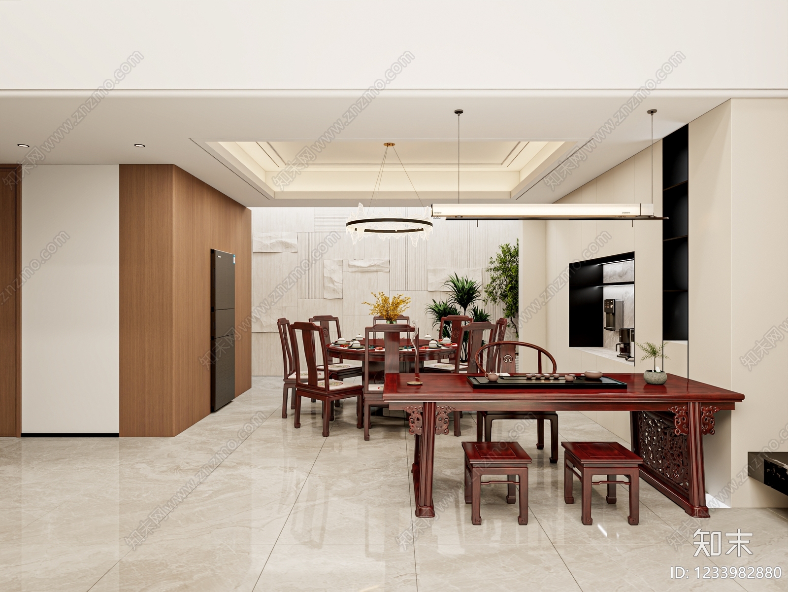新中式宋式客餐厅3D模型下载【ID:1233982880】