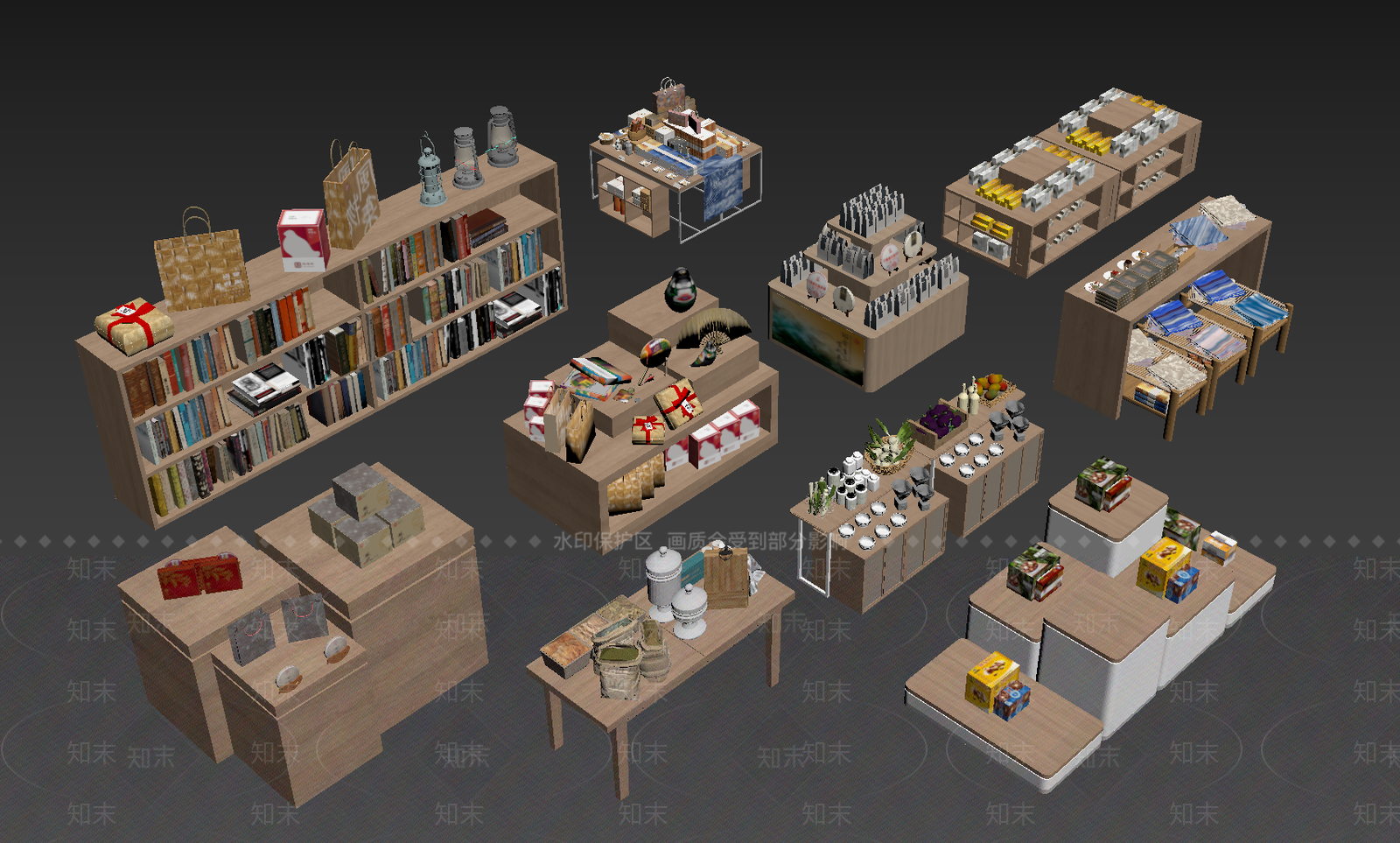 原木风文创展台3D模型下载【ID:1233984913】