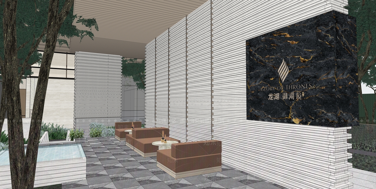 轻奢小区景观SU模型下载【ID:1233986300】