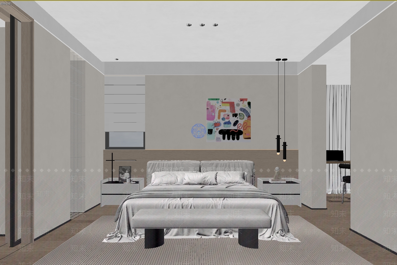 奶油风主卧3D模型下载【ID:1233986279】