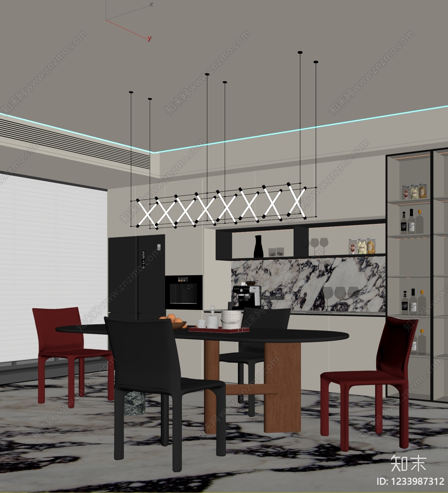 意式极简家居餐厅3D模型下载【ID:1233987312】