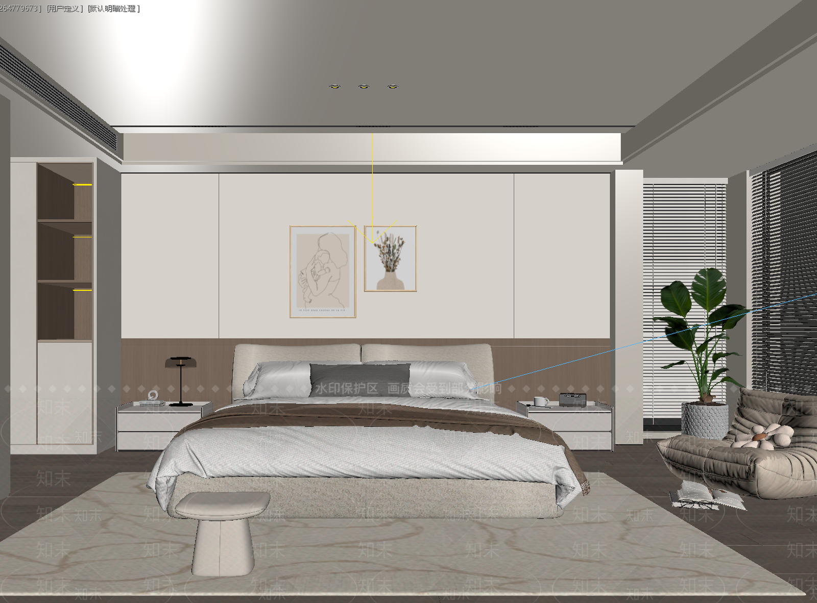 奶油风主卧3D模型下载【ID:1233988205】