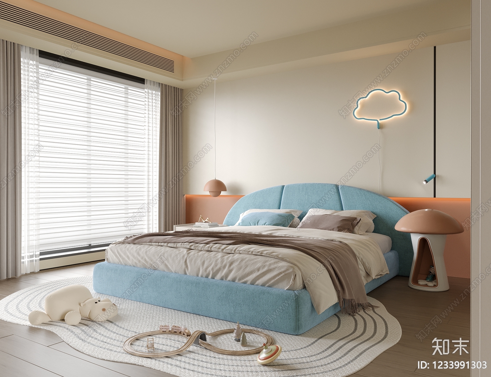 奶油风通用儿童房3D模型下载【ID:1233991303】