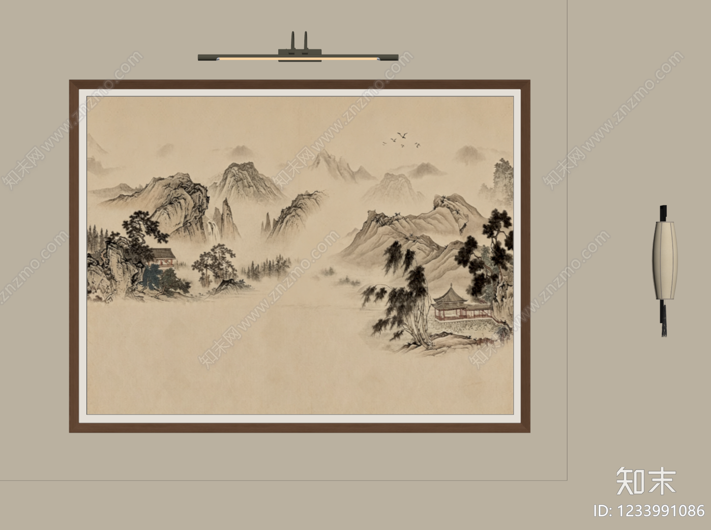 新中式山水画3D模型下载【ID:1233991086】