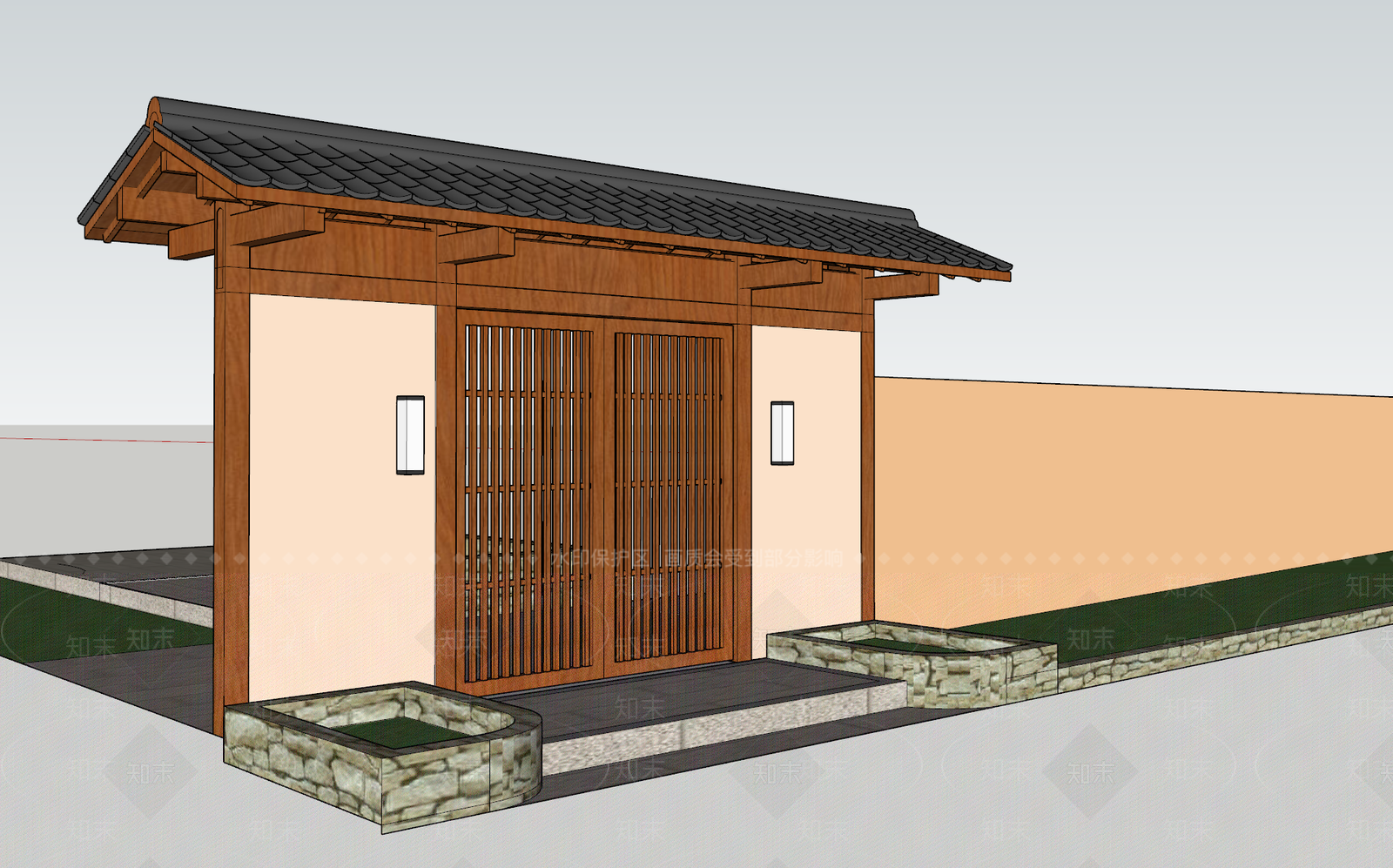 日式入口大门SU模型下载【ID:1233992999】