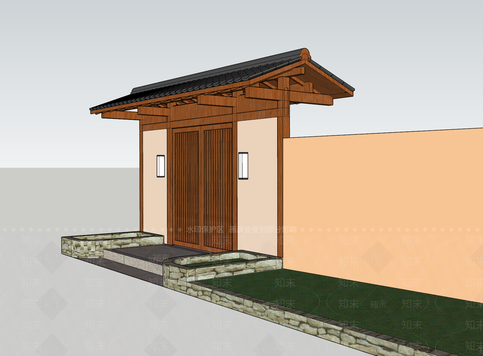 日式入口大门SU模型下载【ID:1233992999】