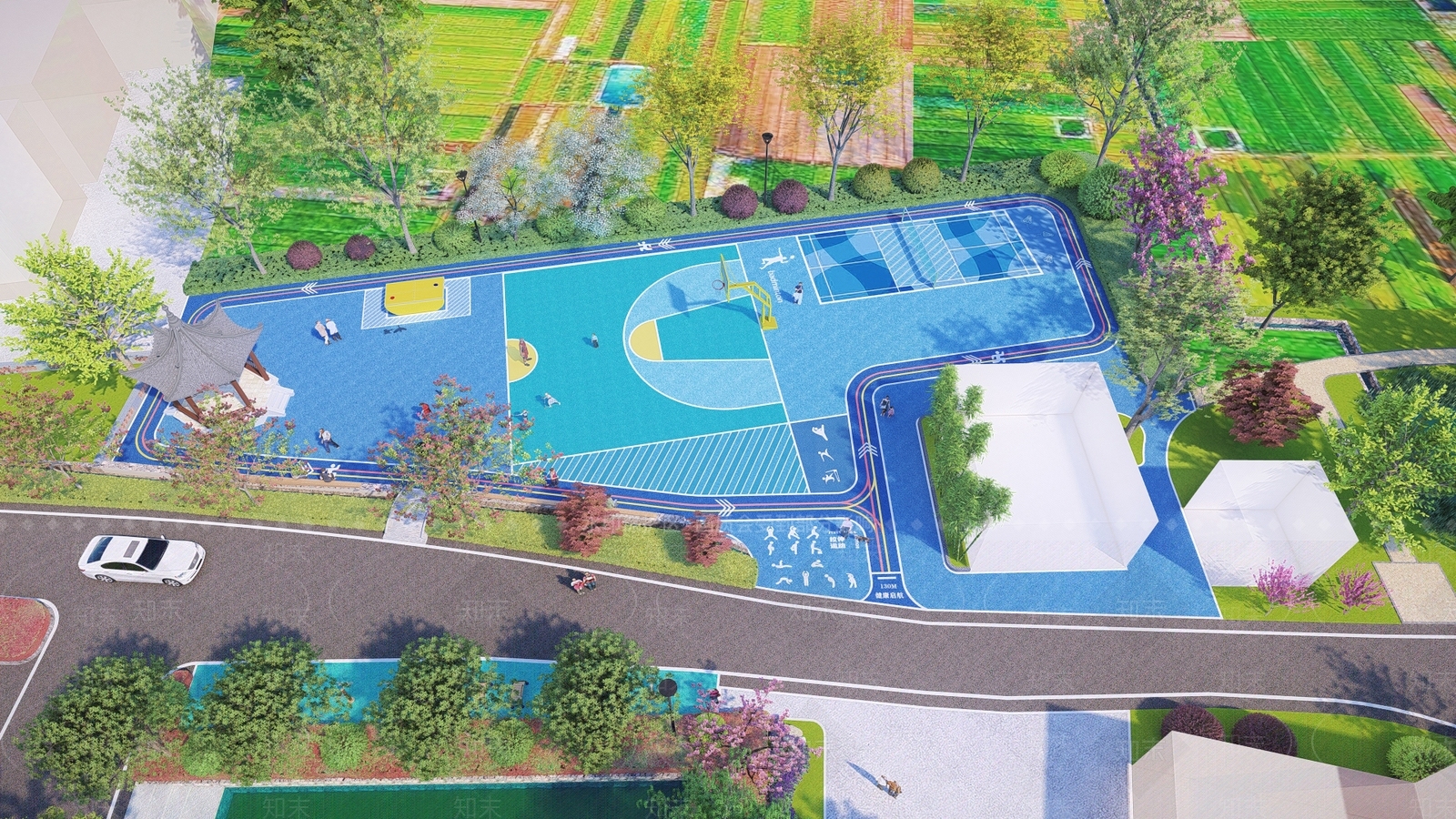 新中式景观乡村公园SU模型下载【ID:1233993340】