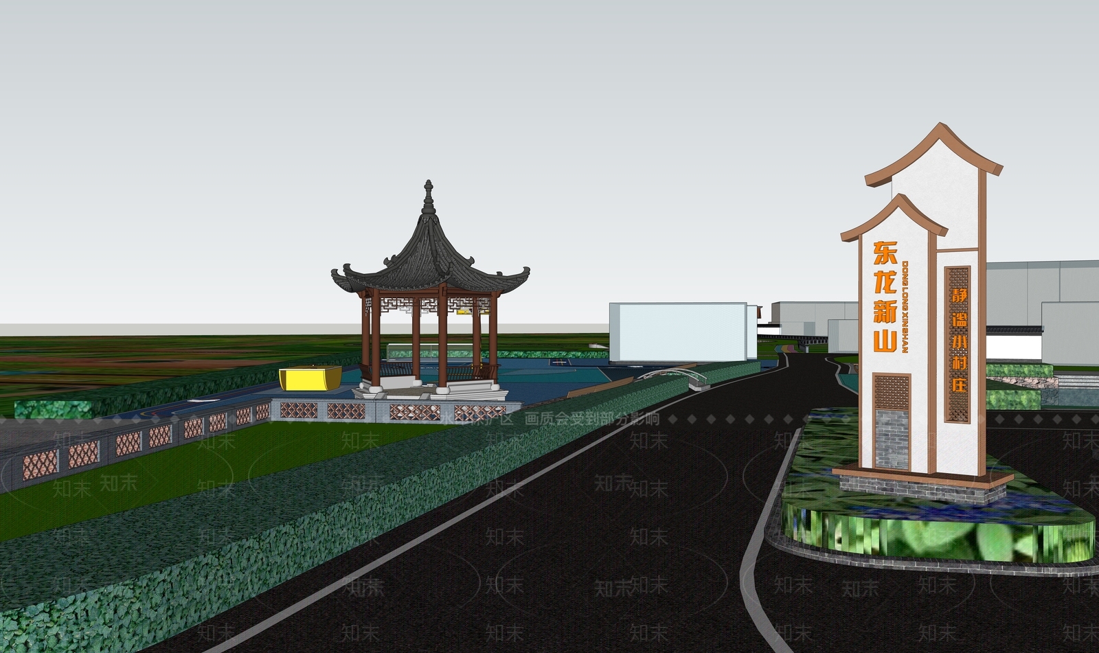 新中式景观乡村公园SU模型下载【ID:1233993340】