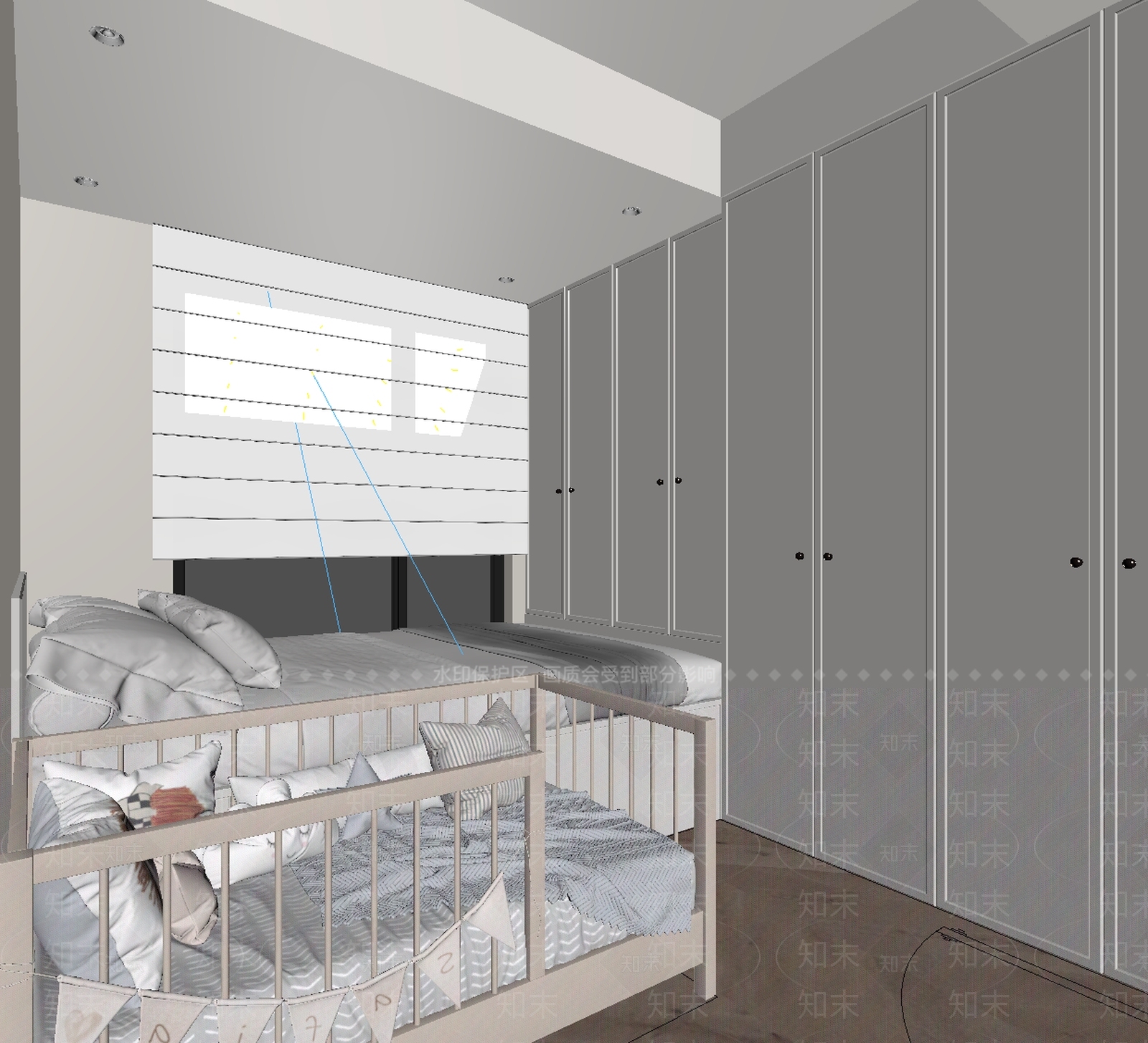 奶油风通用儿童房3D模型下载【ID:1233995033】