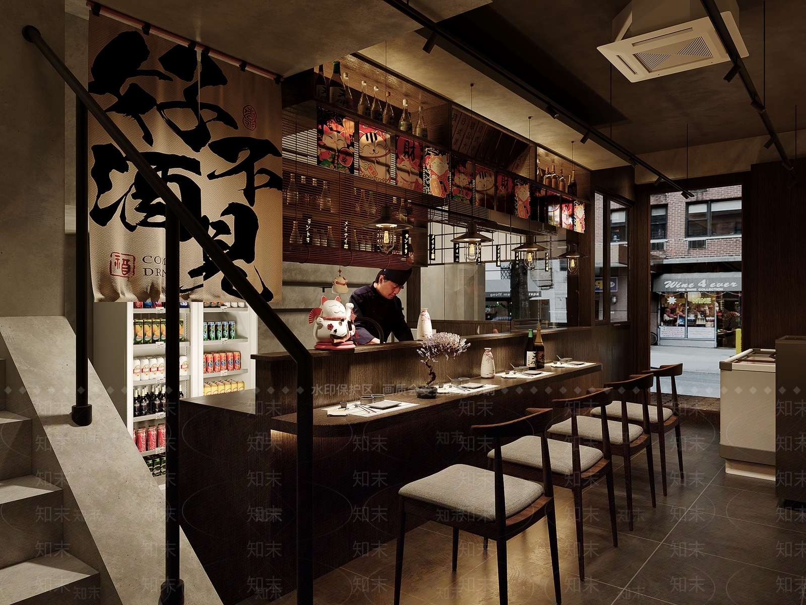 日式日料店3D模型渲染效果图
