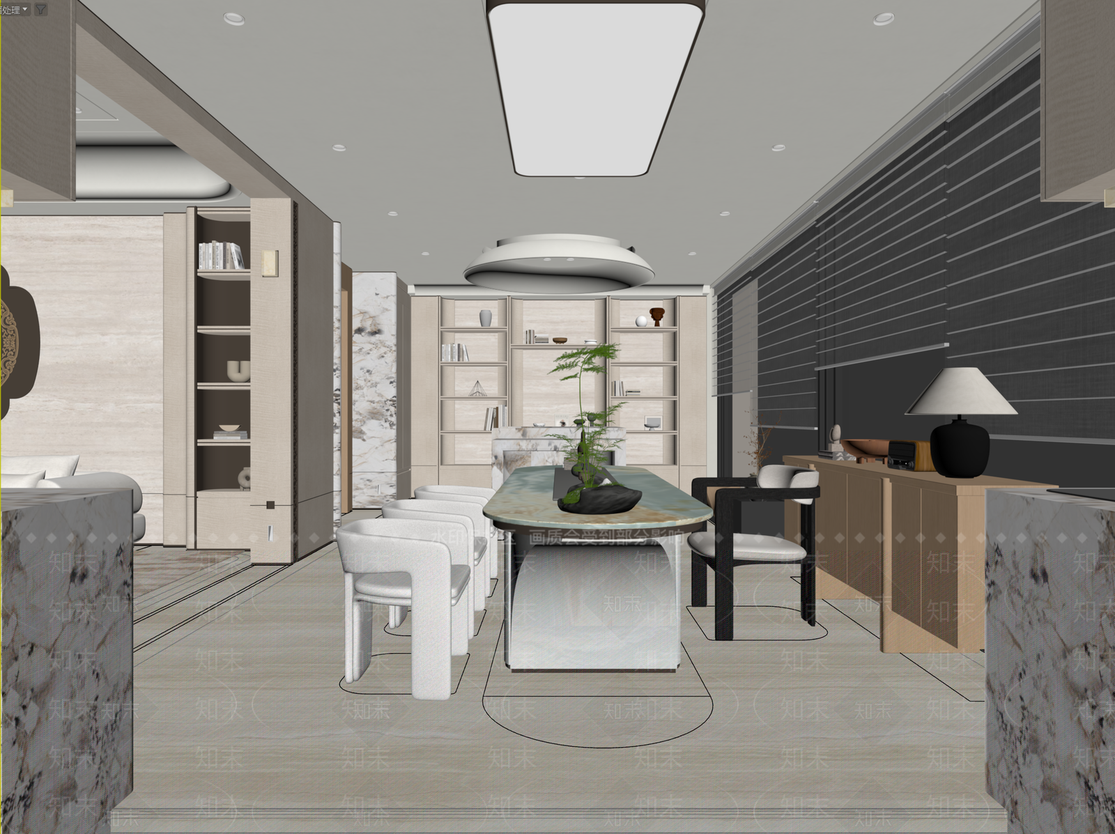 新中式大平层客餐厅3D模型下载【ID:1233995998】