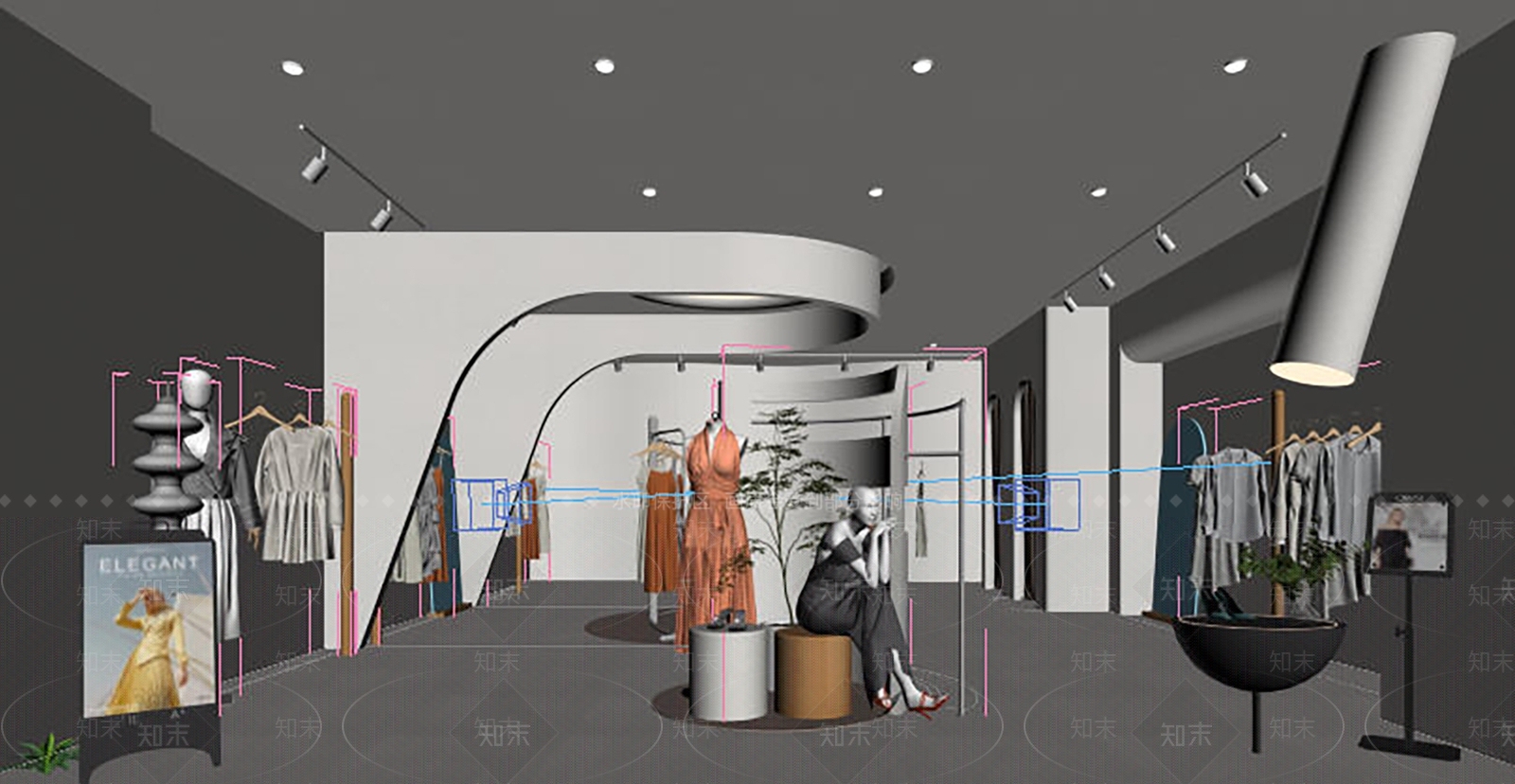奶油风服装店3D模型下载【ID:1233996245】