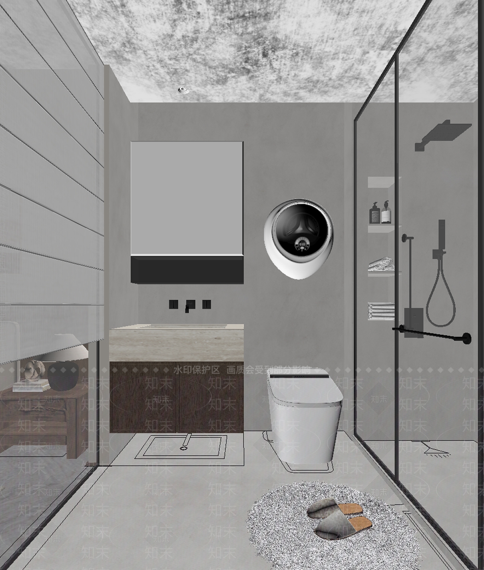 奶油风卫生间3D模型下载【ID:1233996536】
