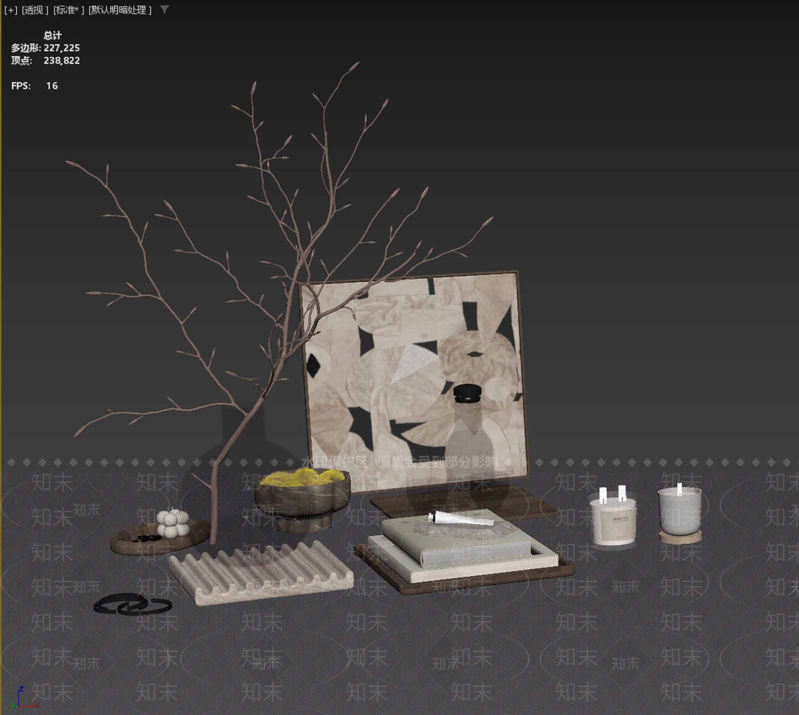 侘寂摆件组合3D模型下载【ID:1233998374】