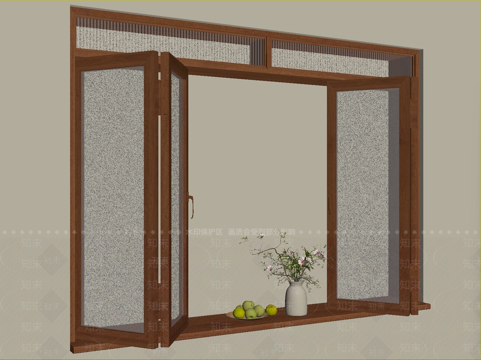 原木风推拉窗3D模型下载【ID:1233998337】