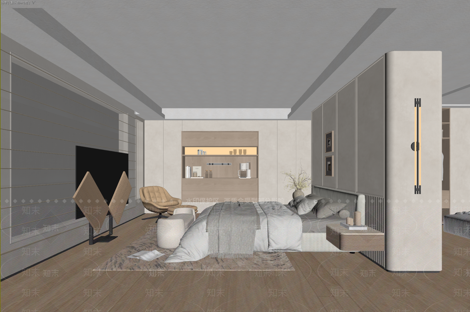 奶油风主卧3D模型下载【ID:1233999737】