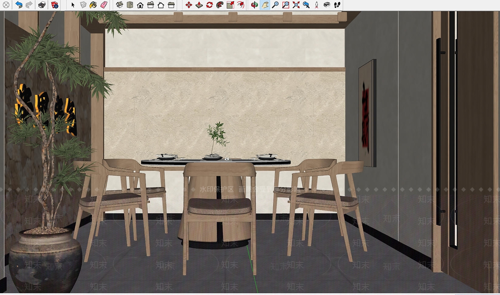 新中式包厢SU模型下载【ID:1234001152】