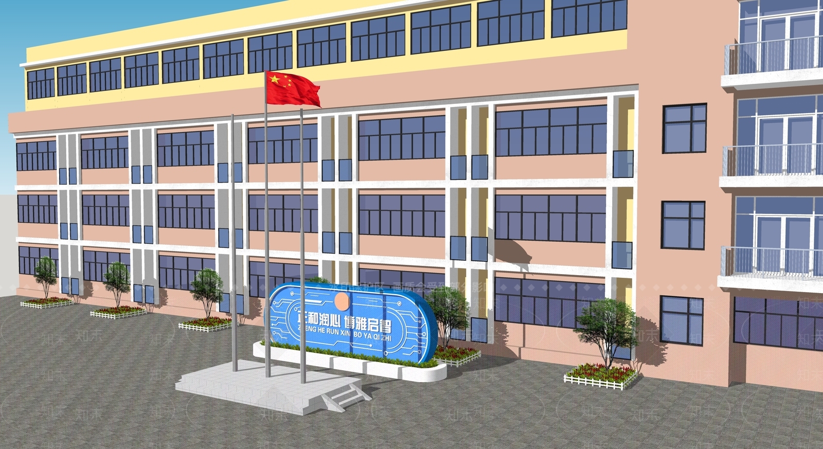 现代主义学校建筑SU模型下载【ID:1234001202】
