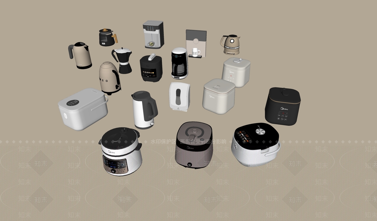 奶油风厨房用品3D模型下载【ID:1234001637】