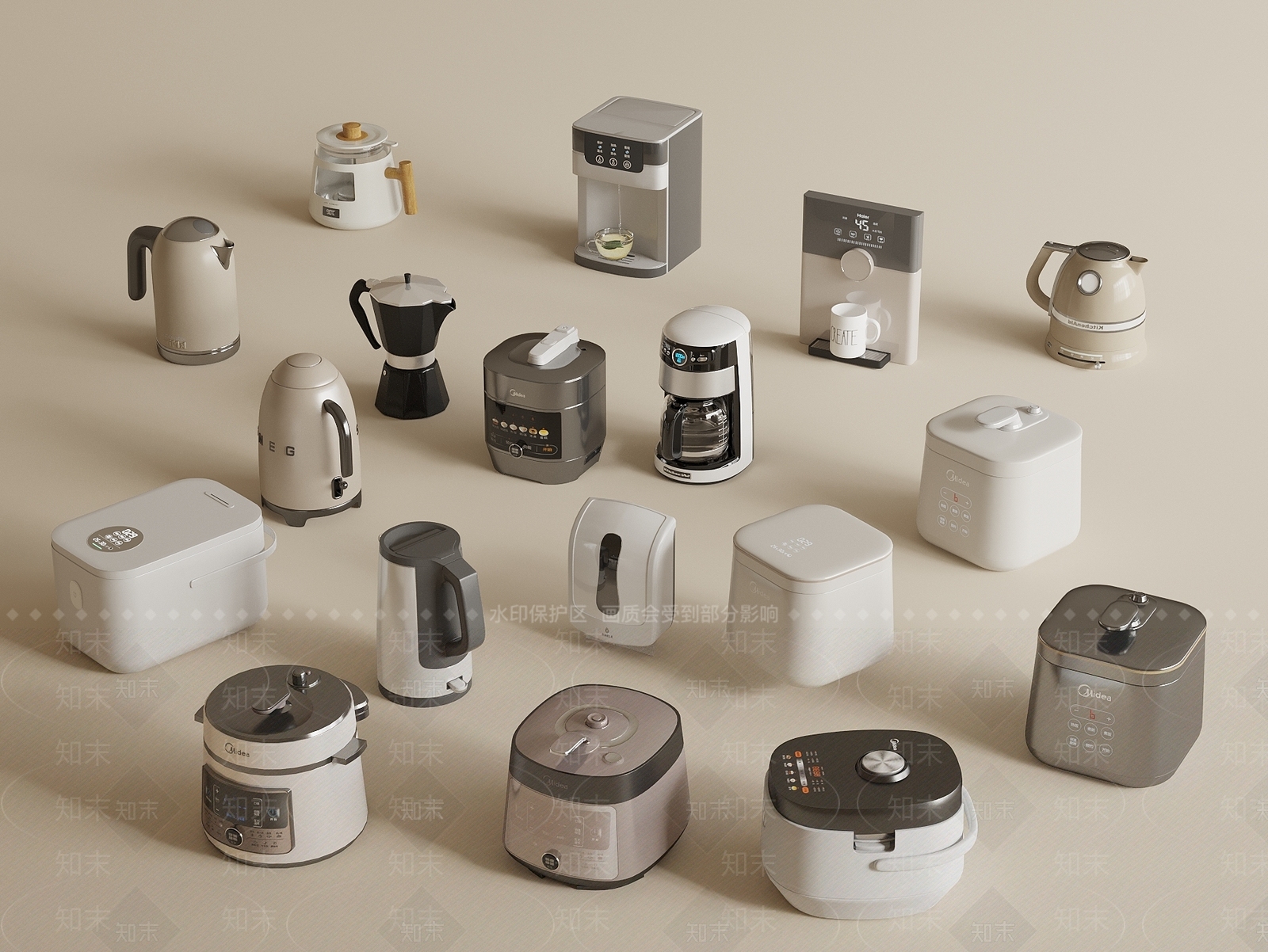 奶油风厨房用品3D模型下载【ID:1234001637】