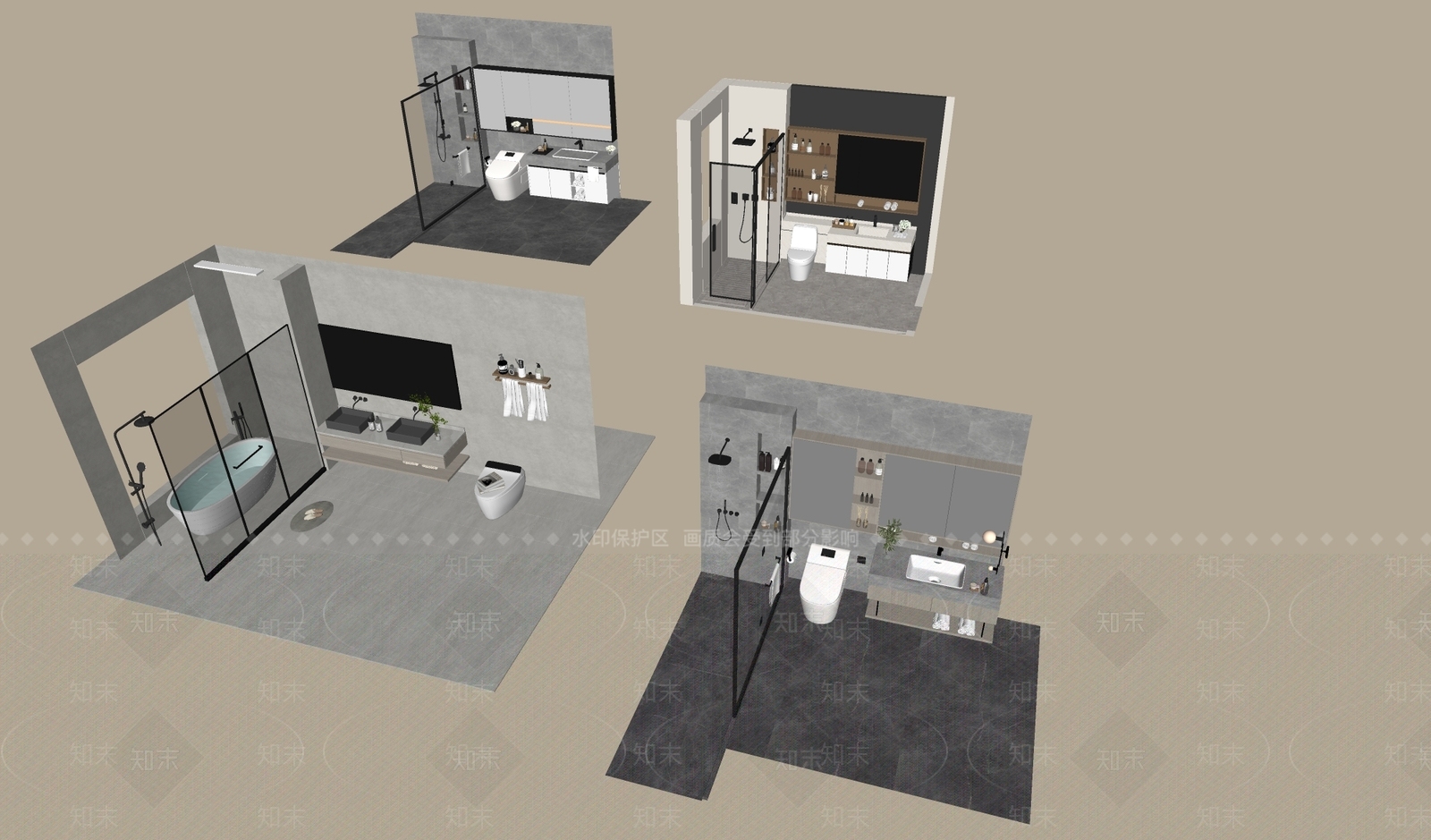 现代简约卫生间3D模型下载【ID:1234001886】