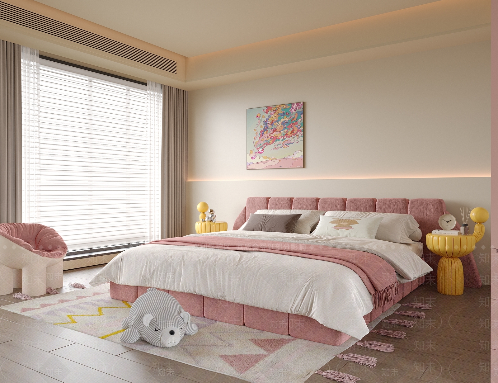 奶油风女孩房3D模型下载【ID:1234002690】